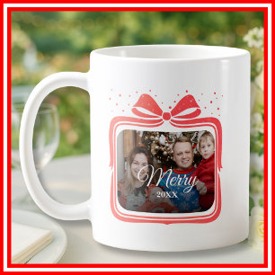 Taza De Café Feliciz Navidad Elegante Cinta Regalo Foto Collage