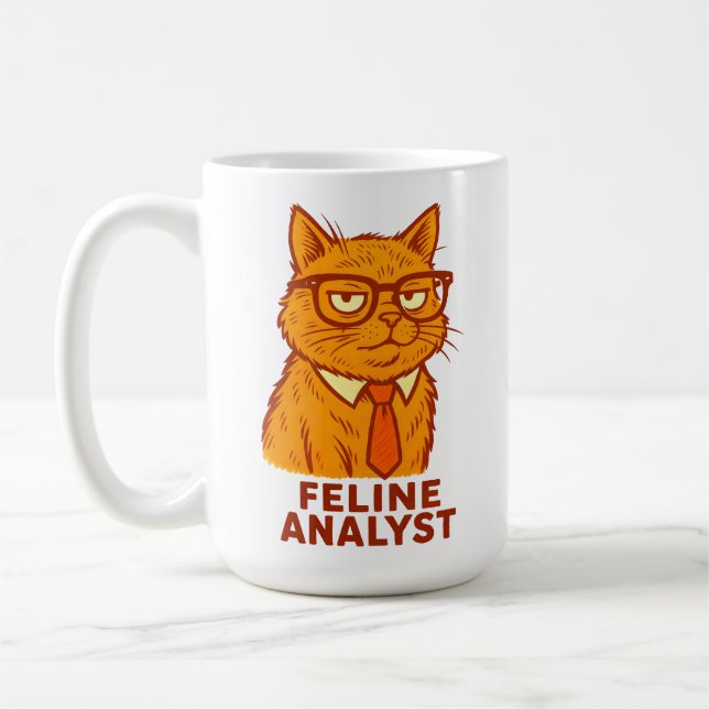 Taza De Café Feline Analyst – Funny Retro Cat  Gift Cup  (Izquierda)
