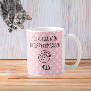 Taza De Café Feline Fine con mi nombre de gato de compañero de 