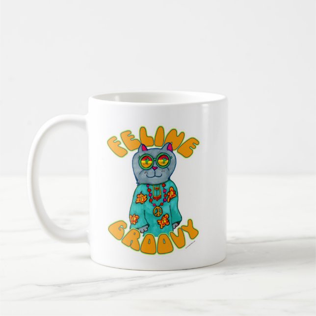 Taza De Café Feline Groovy Hippie Style Cat Art S (Izquierda)