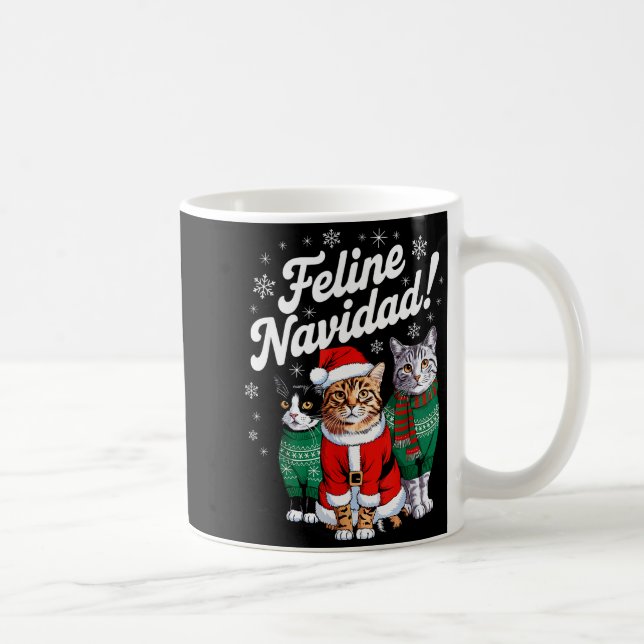 Taza De Café Feline Navidad Funny Cat Christmas Holiday Xmas Sa (Derecha)