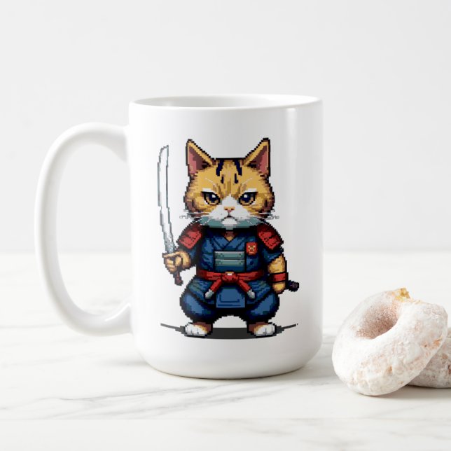 Taza De Café Feline Samurai Warrior (Con donut)