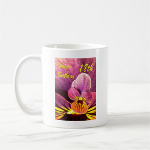 Taza De Café Feliz 18.º cumpleaños Flor Pansy