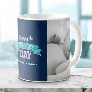 Taza De Café Feliz 1er Día del Padre Navy 2 Foto Turquesa Tipo