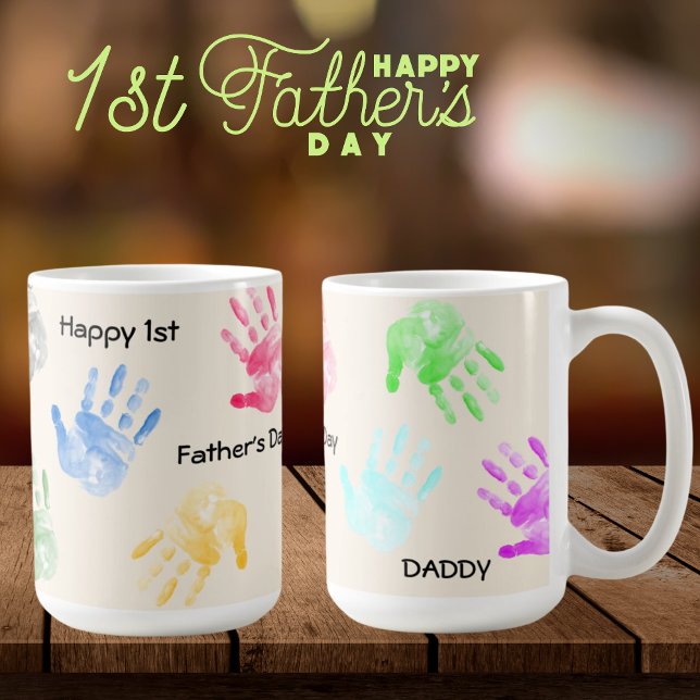 Taza De Café Feliz 1er Día del Padre Papi Humanito de huellas d (Subido por el creador)