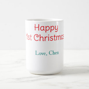 Taza De Café feliz 1er navidad rojo verde amor nombre simple ho