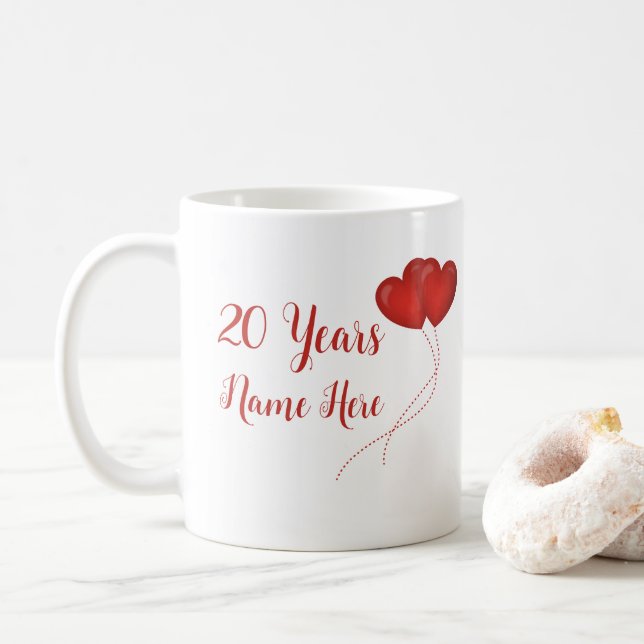 Taza De Café Feliz 20 años Boda Aniversario Personalizado 20 (Con donut)