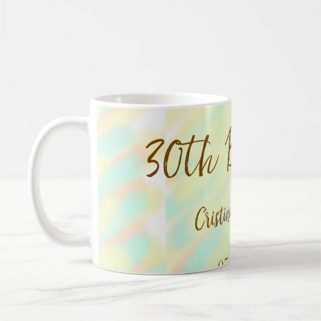 Taza De Café Feliz 30 cumpleaños naranja amarillo acuarela (Izquierda)