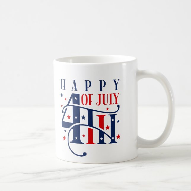 Taza De Café Feliz 4 de julio Blanco Rojo y Azul (Derecha)
