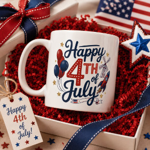 Taza De Café Feliz 4 de Julio Cohete Patriótico y Estrellas