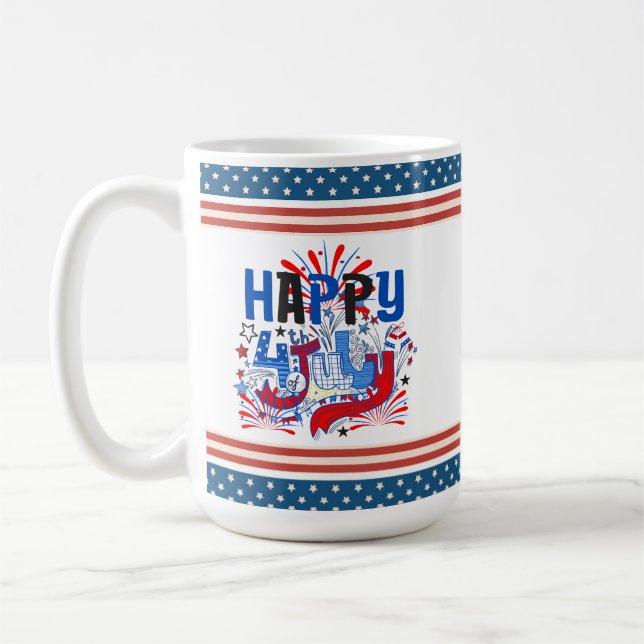 Taza De Café Feliz 4 de julio de fuegos artificiales USA-63261 (Izquierda)