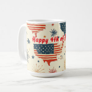 Taza De Café Feliz 4 de julio Mapa Americano Vintage