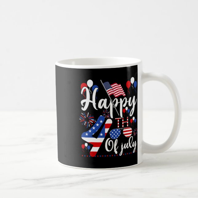 Taza De Café Feliz 4 De Julio Patriótico Bandera Estadounidense (Derecha)