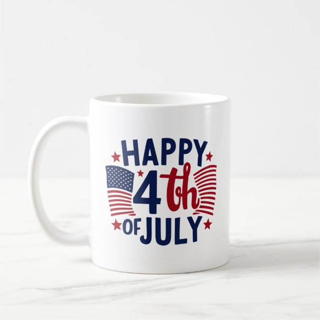 Taza De Café Feliz 4 De Julio Patriótico De La Bandera Estadoun (Izquierda)