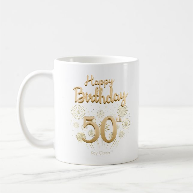 Taza De Café Feliz 50 cumpleaños Mug - Elegante celebración de  (Izquierda)