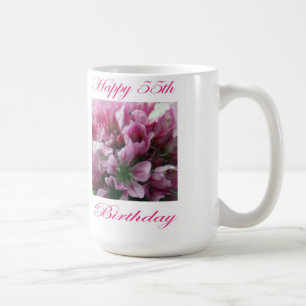 Taza De Café Feliz 55º cumpleaños Flor rosa y verde