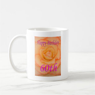 Taza De Café Feliz 60 cumpleaños flor amarilla con trímigo rosa