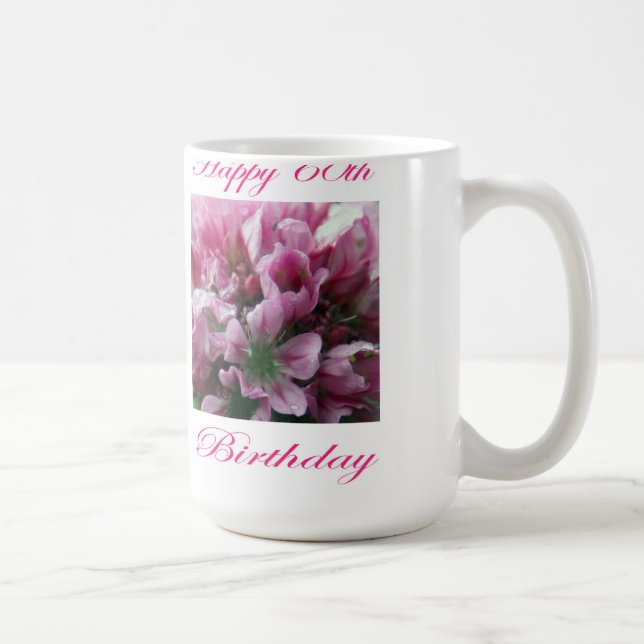 Taza De Café Feliz 60 cumpleaños, Flor rosa y verde