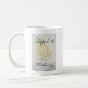 Taza De Café Feliz 88º cumpleaños Flor Blanca