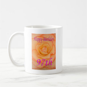 Taza De Café Feliz 97 cumpleaños flor amarilla con adorno rosa