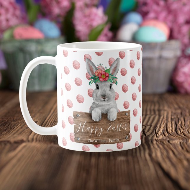 Taza De Café feliz acuarela de Pascua lindo conejito y huevos r (Subido por el creador)