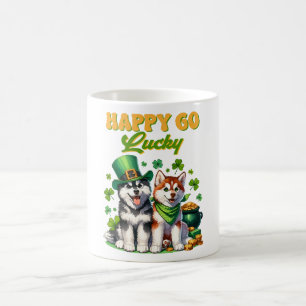 Taza De Café Feliz Afortunado Lindo Husky Día de San Patricio
