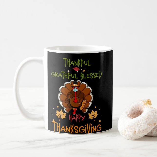 Taza De Café Feliz agradecimiento a Turquía con una máscara de  (Con donut)