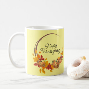 Taza De Café FELIZ AGRADECIMIENTO FESTIVO Fall Leaves Pumpkins 
