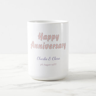Taza De Café Feliz aniversario agregar nombre rosa gris pastel 