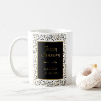 Taza De Café Feliz aniversario Black Gold White Coffee Mug
