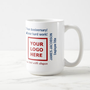 Taza De Café Feliz Aniversario Empleado Logotipo Eslogan Empres