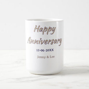 Taza De Café feliz aniversario marrón gris nombre fecha pareja 