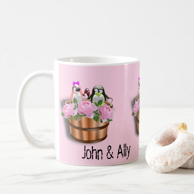 Taza De Café Feliz aniversario Red Wine Penguin Mug (Con donut)