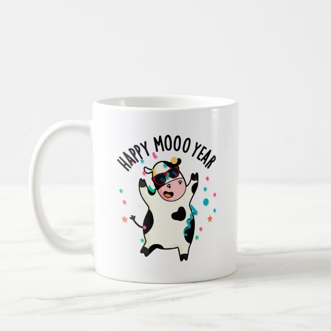 Taza De Café Feliz Año Moo Divertido Cow Pun (Izquierda)