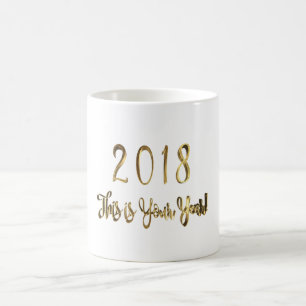 Taza De Café Feliz Año Nuevo 2018 Típografía de oro