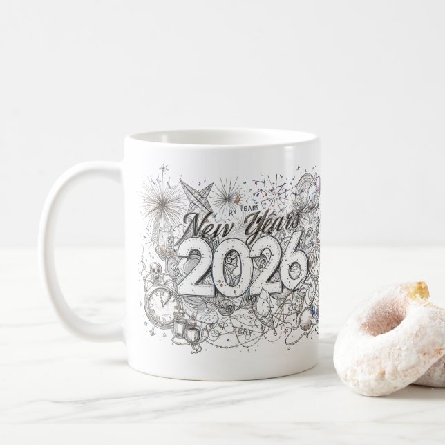 taza de café feliz año nuevo 2026 (Con donut)