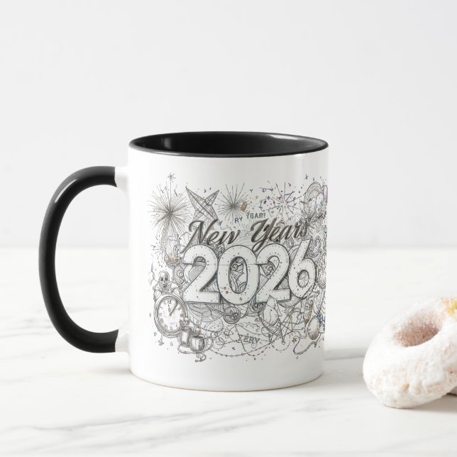 taza de café feliz año nuevo 2026 (Con donut)