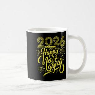Taza De Café Feliz Año Nuevo 2026 Cargando fuegos artificiales