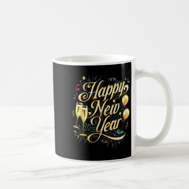 Taza De Café Feliz Año Nuevo 2026 Fuegos artificiales de Confet (Derecha)