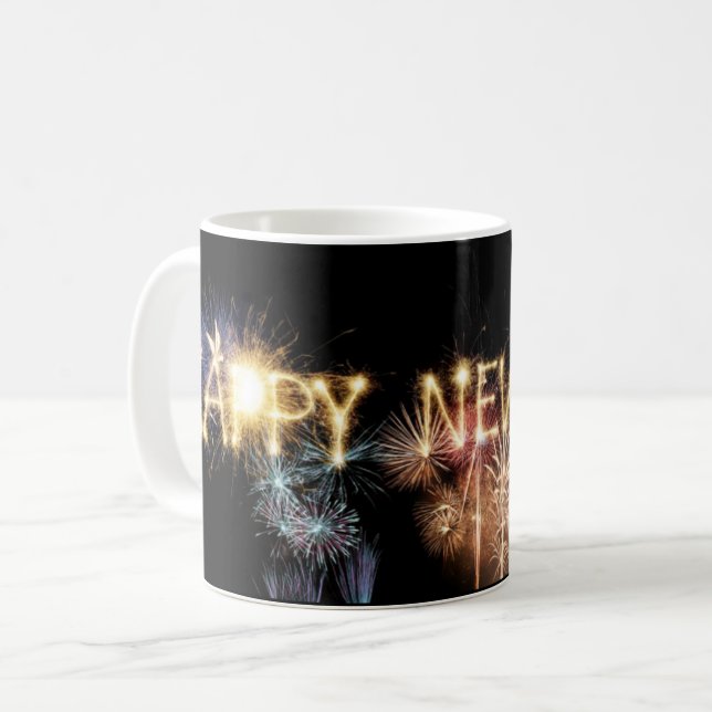 Taza De Café Feliz Año Nuevo, celebración de fuegos artificiale (Anverso izquierdo)