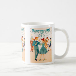 Taza De Café Feliz Año Nuevo de mediados de siglo El baile del