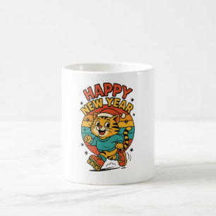 Taza De Café Feliz Año Nuevo Gato - Lindo Dibujo Animado de los