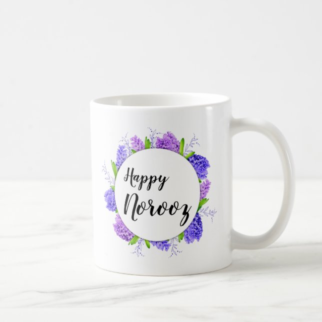 Taza De Café Feliz Año Nuevo Nouruz Morado Hyacinath Wreath (Derecha)
