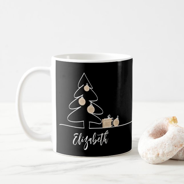 Taza De Café Feliz árbol de Navidad en negro (Con donut)