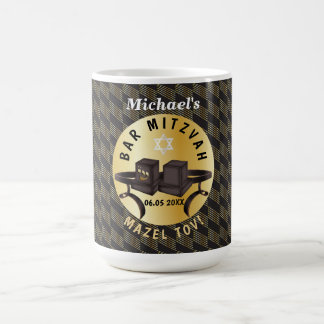 Taza De Café Feliz Bar Mitzvah 20XX Dorado Personalizado