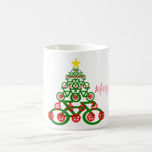 Taza De Café Feliz bici de ciclo del árbol de navidad (Centro)