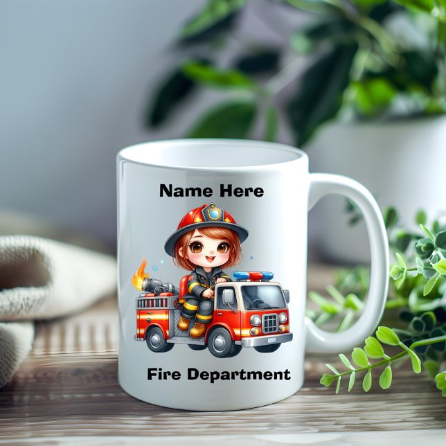 Taza De Café Feliz bombero conduce camión rojo (Subido por el creador)