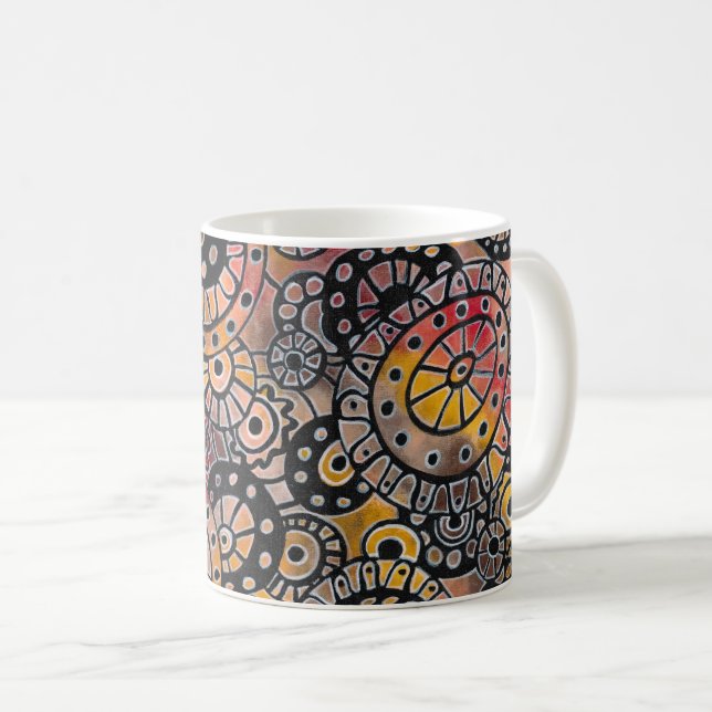 Taza De Café Feliz café con mano acrílica pintado ruso moderno (Anverso derecho)