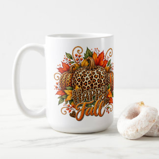 Taza De Café Feliz Calabaza Leopardo de Otoño