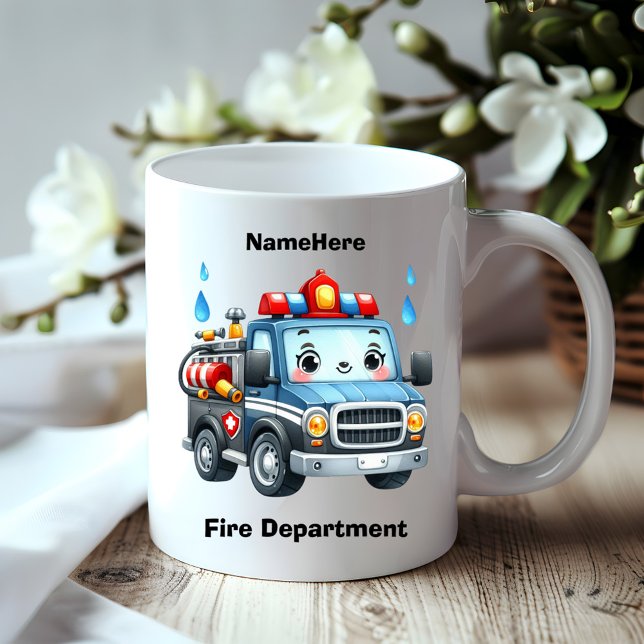 Taza De Café Feliz camión de bomberos personalizados listo para (Subido por el creador)